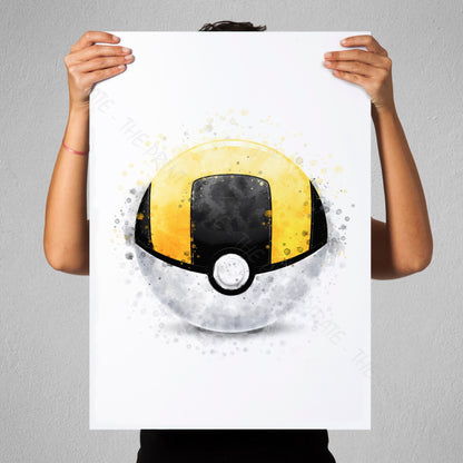 Pokemon 'ULTRA BALL' Pokeball Watercolour Splash Wall Art Print