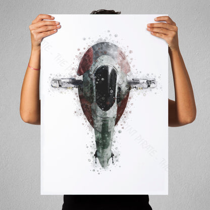 Star Wars Print 'BOBA FETT SHIP' Watercolour Splash Wall Art Print