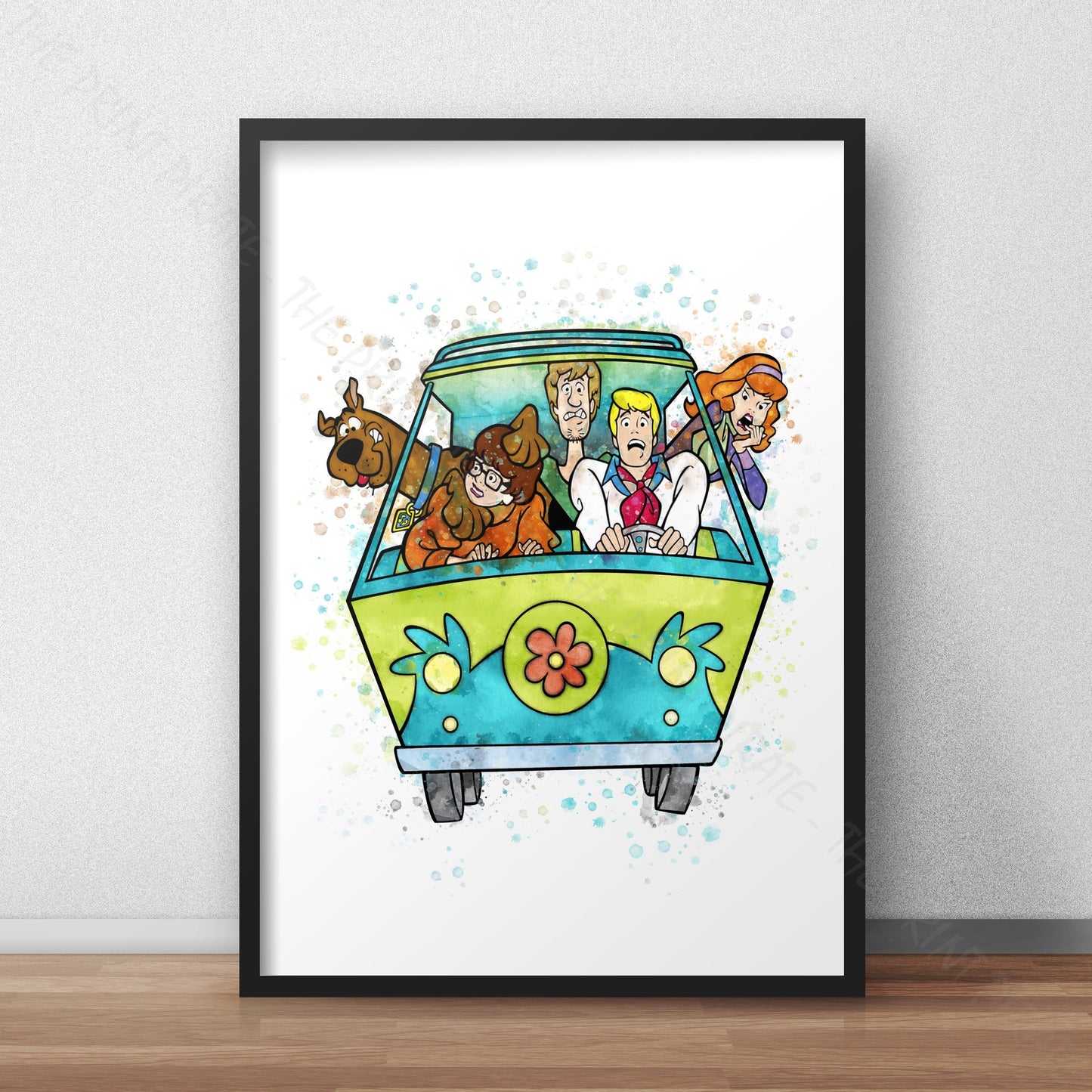 Scooby Doo 'MYSTERY MACHINE' Watercolour Splash Wall Art Print