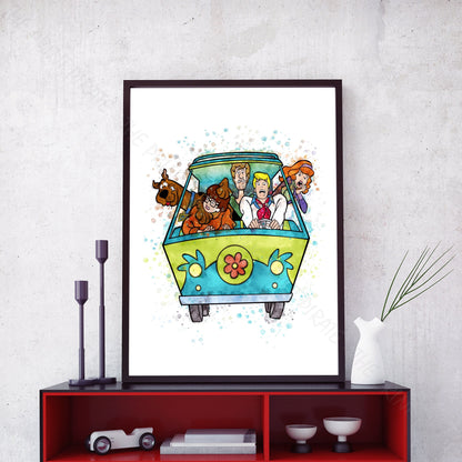 Scooby Doo 'MYSTERY MACHINE' Watercolour Splash Wall Art Print