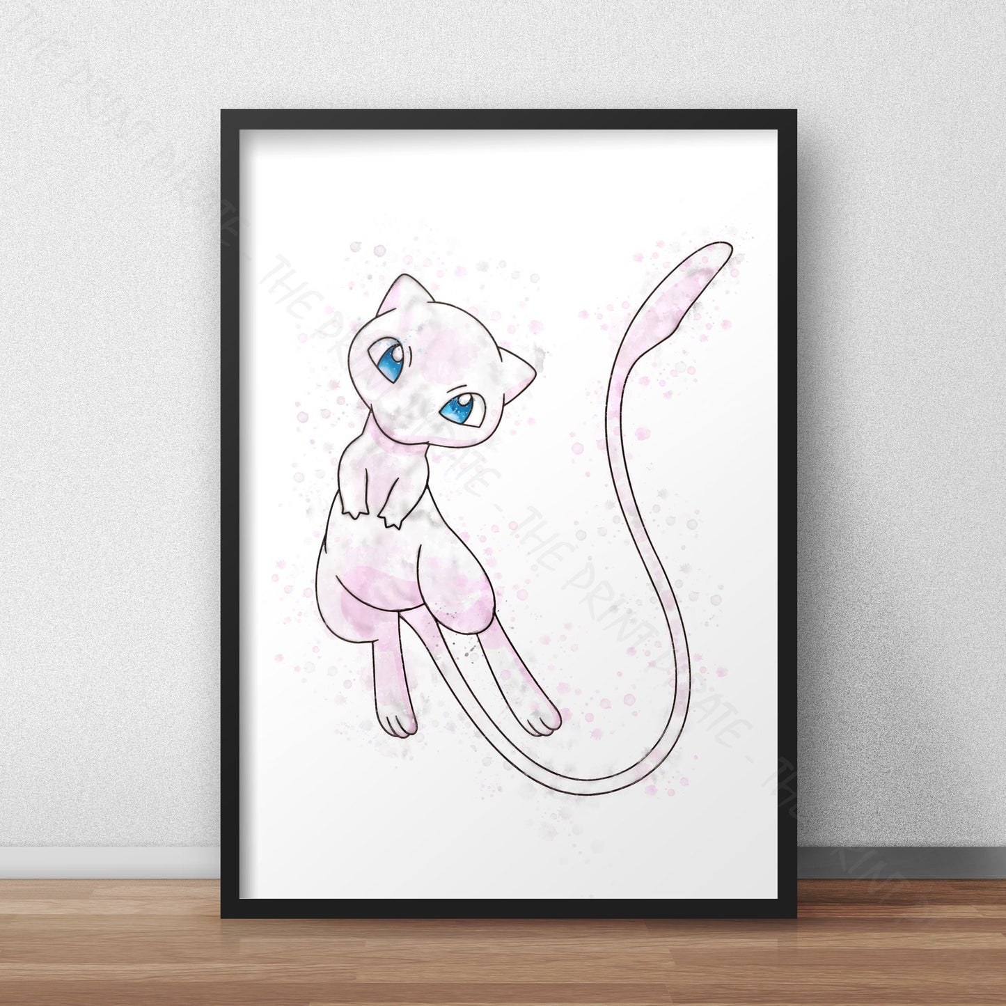 Pokemon 'MEW' Watercolour Splash Wall Art Print