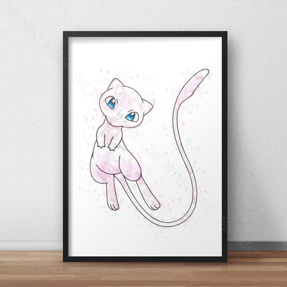 Pokemon 'MEW' Watercolour Splash Wall Art Print