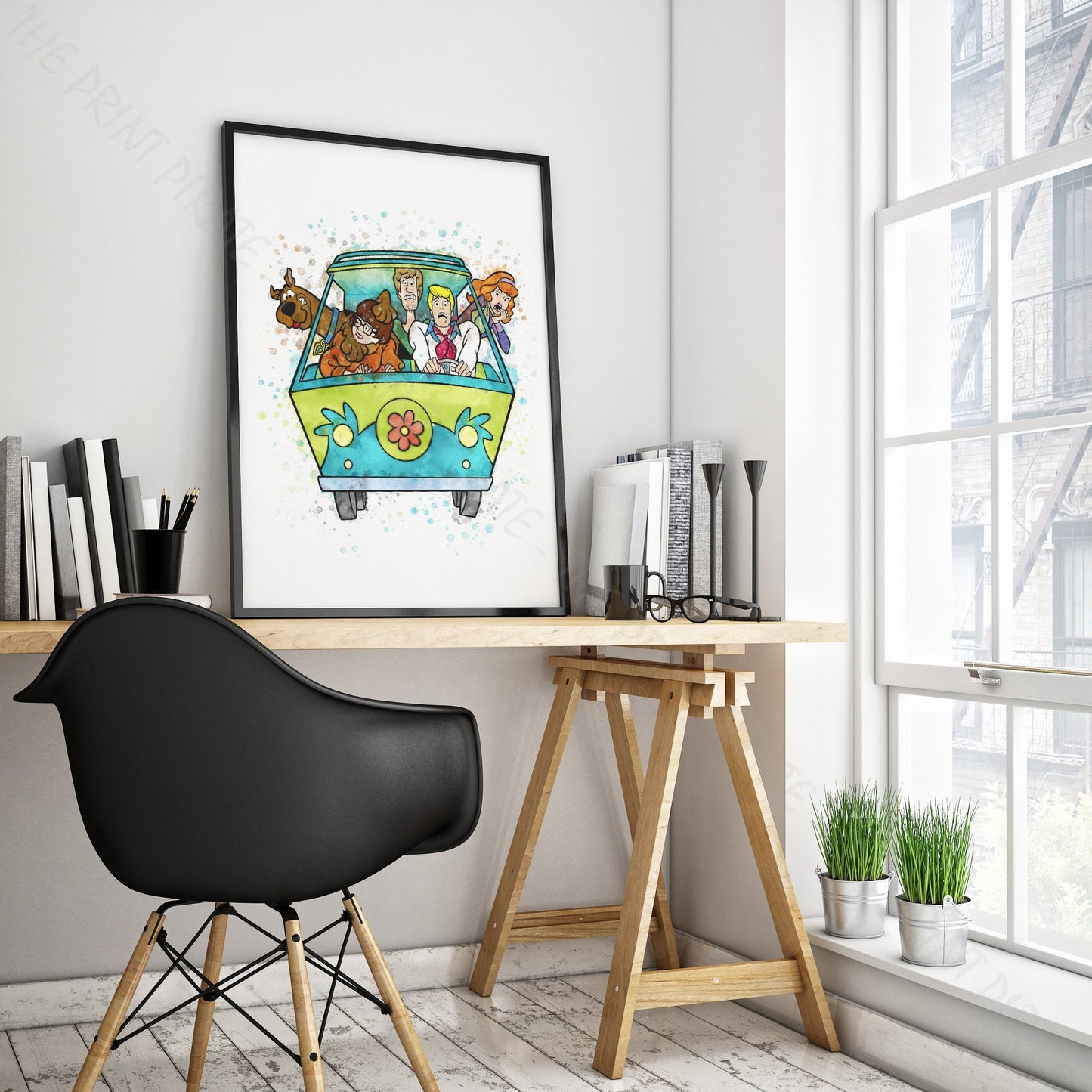 Scooby Doo 'MYSTERY MACHINE' Watercolour Splash Wall Art Print