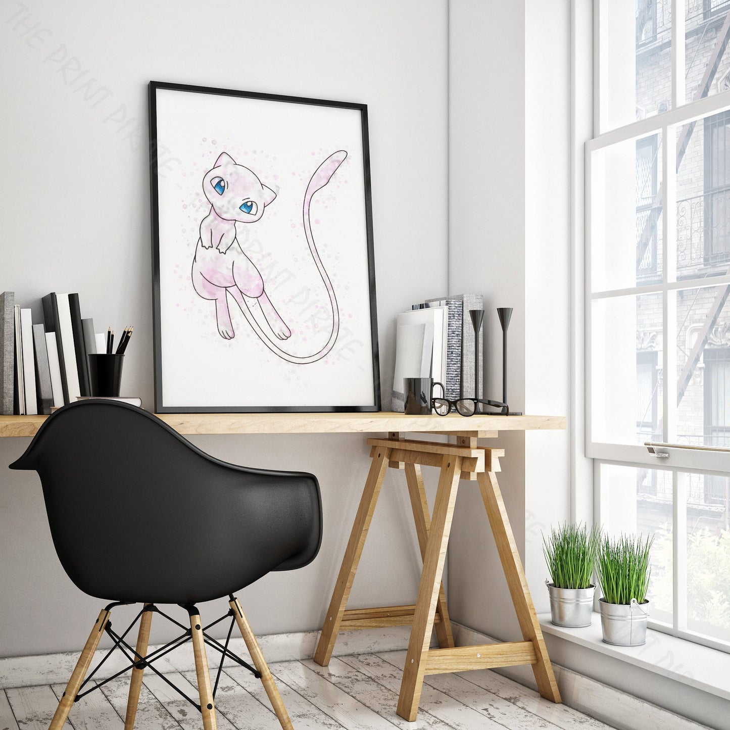 Pokemon 'MEW' Watercolour Splash Wall Art Print