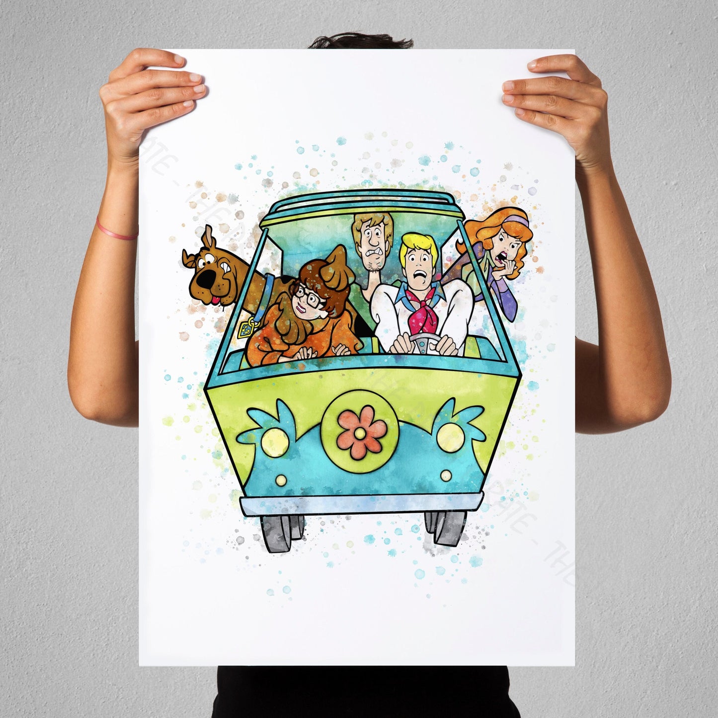 Scooby Doo 'MYSTERY MACHINE' Watercolour Splash Wall Art Print