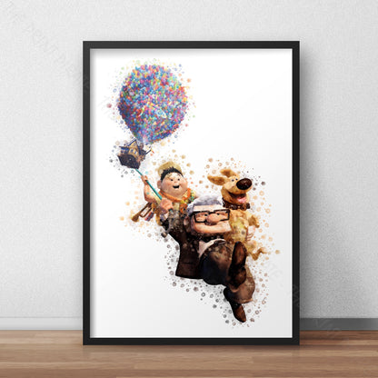 Disney Pixar 'UP BALLOON FLYING' Watercolour Splash Art Print