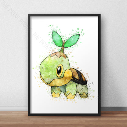 Pokemon  'TURTWIG' Watercolour Splash Wall Art Print