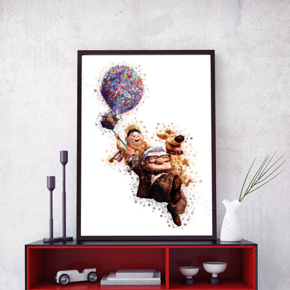 Disney Pixar 'UP BALLOON FLYING' Watercolour Splash Art Print