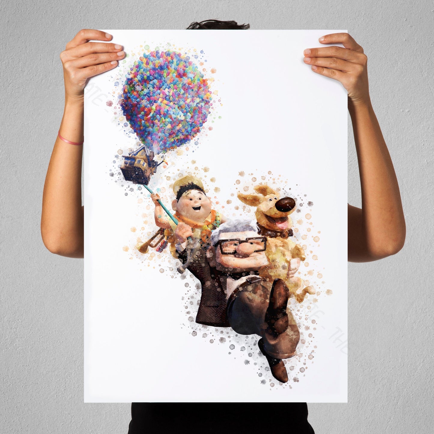 Disney Pixar 'UP BALLOON FLYING' Watercolour Splash Art Print