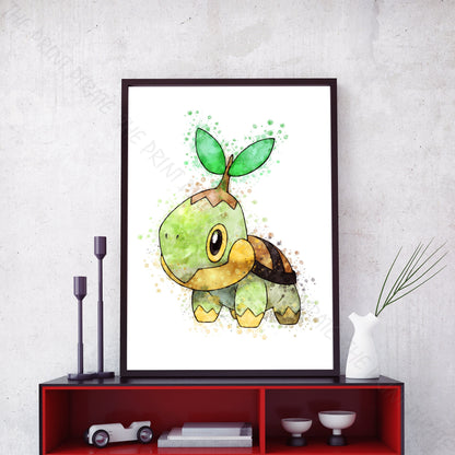 Pokemon  'TURTWIG' Watercolour Splash Wall Art Print