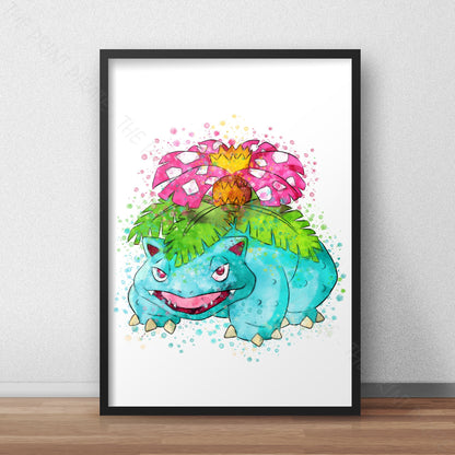 Pokemon 'VENASAUR' Watercolour Splash Wall Art Print