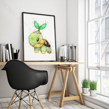 Pokemon  'TURTWIG' Watercolour Splash Wall Art Print