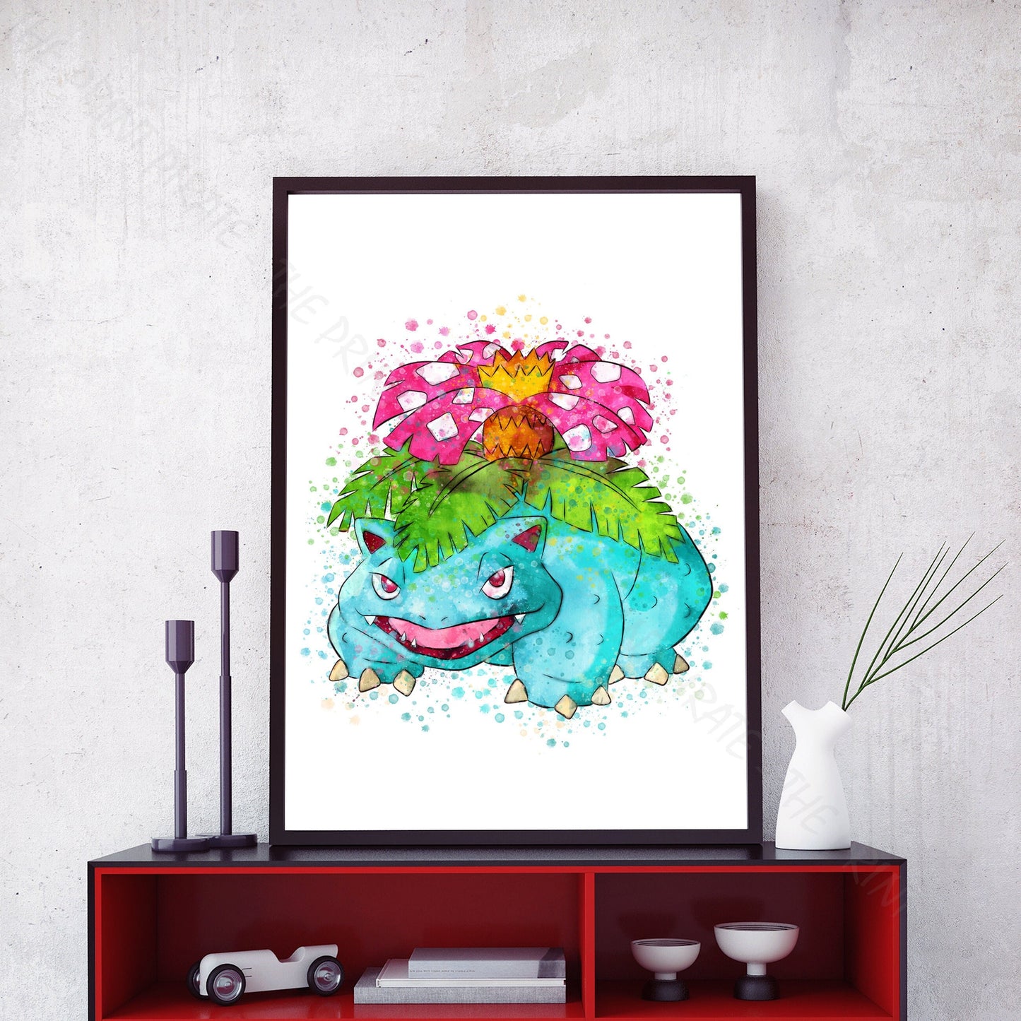 Pokemon 'VENASAUR' Watercolour Splash Wall Art Print