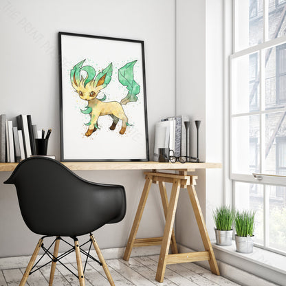 Pokemon 'LEAFEON' Watercolour Splash Wall Art Print