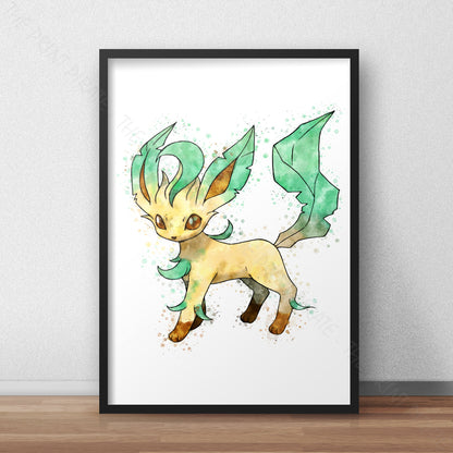 Pokemon 'LEAFEON' Watercolour Splash Wall Art Print