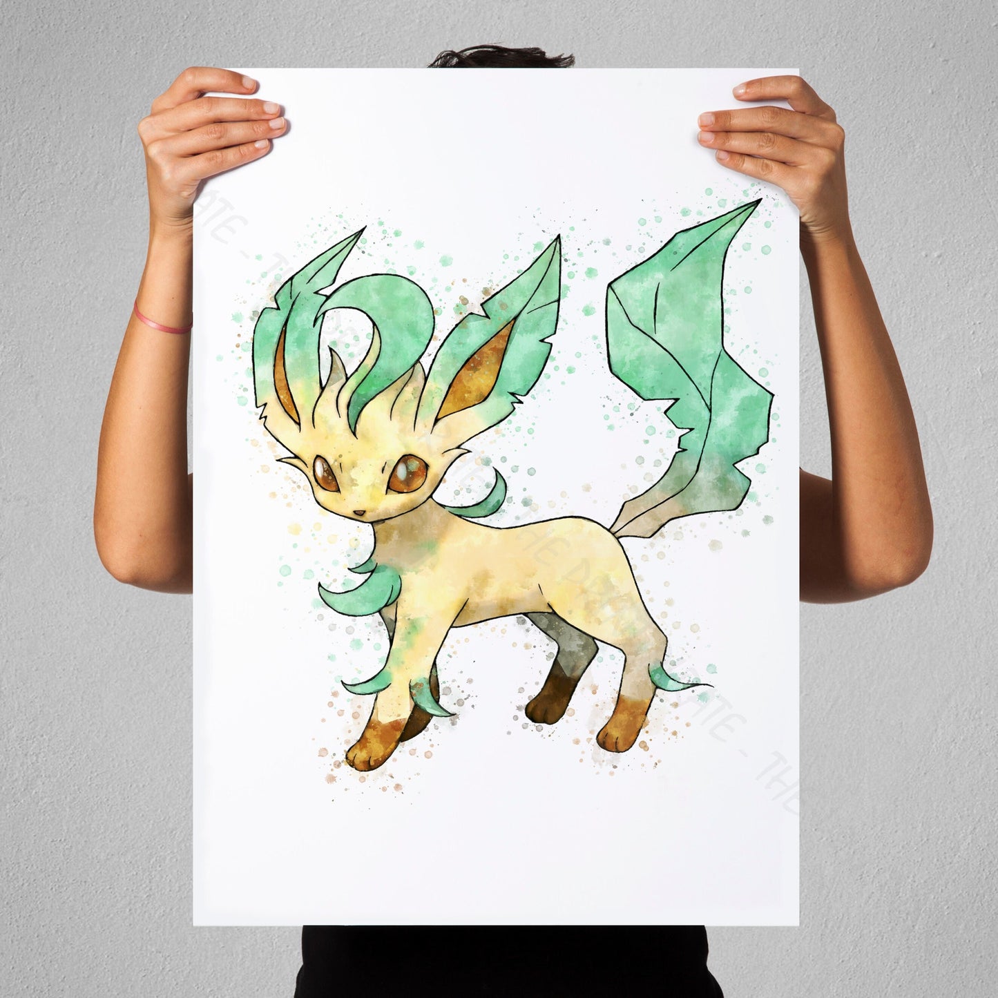 Pokemon 'LEAFEON' Watercolour Splash Wall Art Print