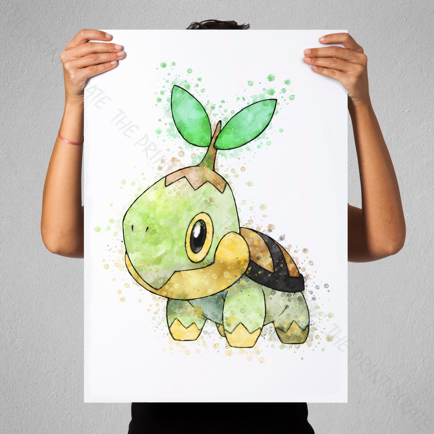 Pokemon  'TURTWIG' Watercolour Splash Wall Art Print