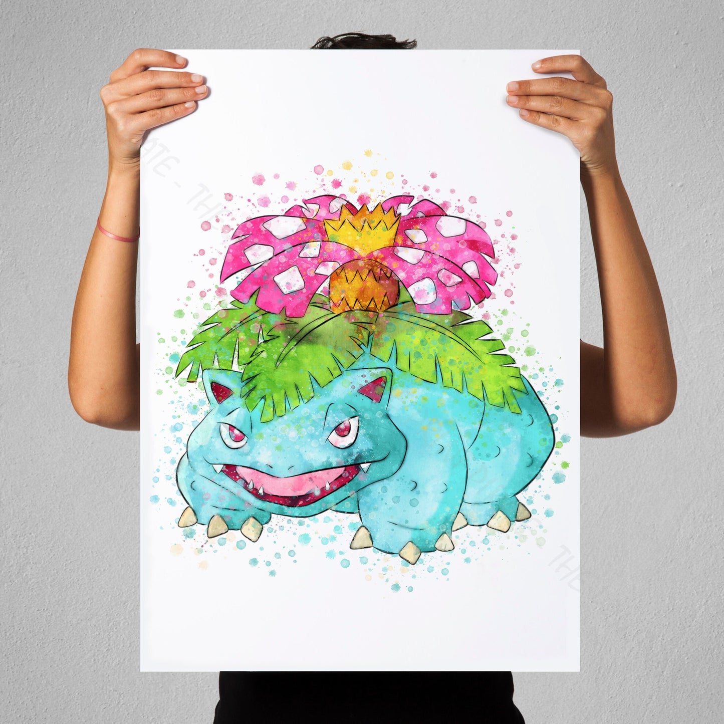 Pokemon 'VENASAUR' Watercolour Splash Wall Art Print