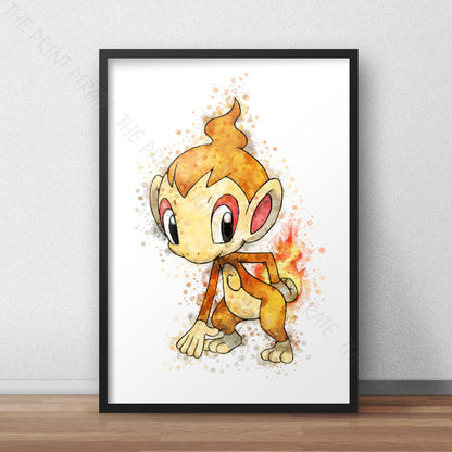 Pokemon 'CHIMCHAR' Watercolour Splash Wall Art Print