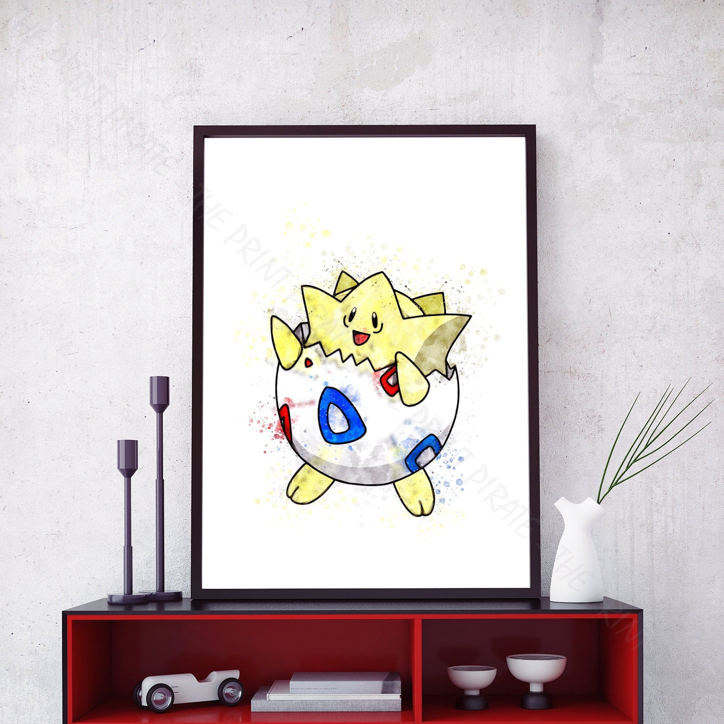 Pokemon 'TOGEPI' Watercolour Splash Wall Art Print