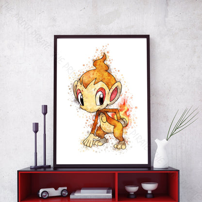 Pokemon 'CHIMCHAR' Watercolour Splash Wall Art Print