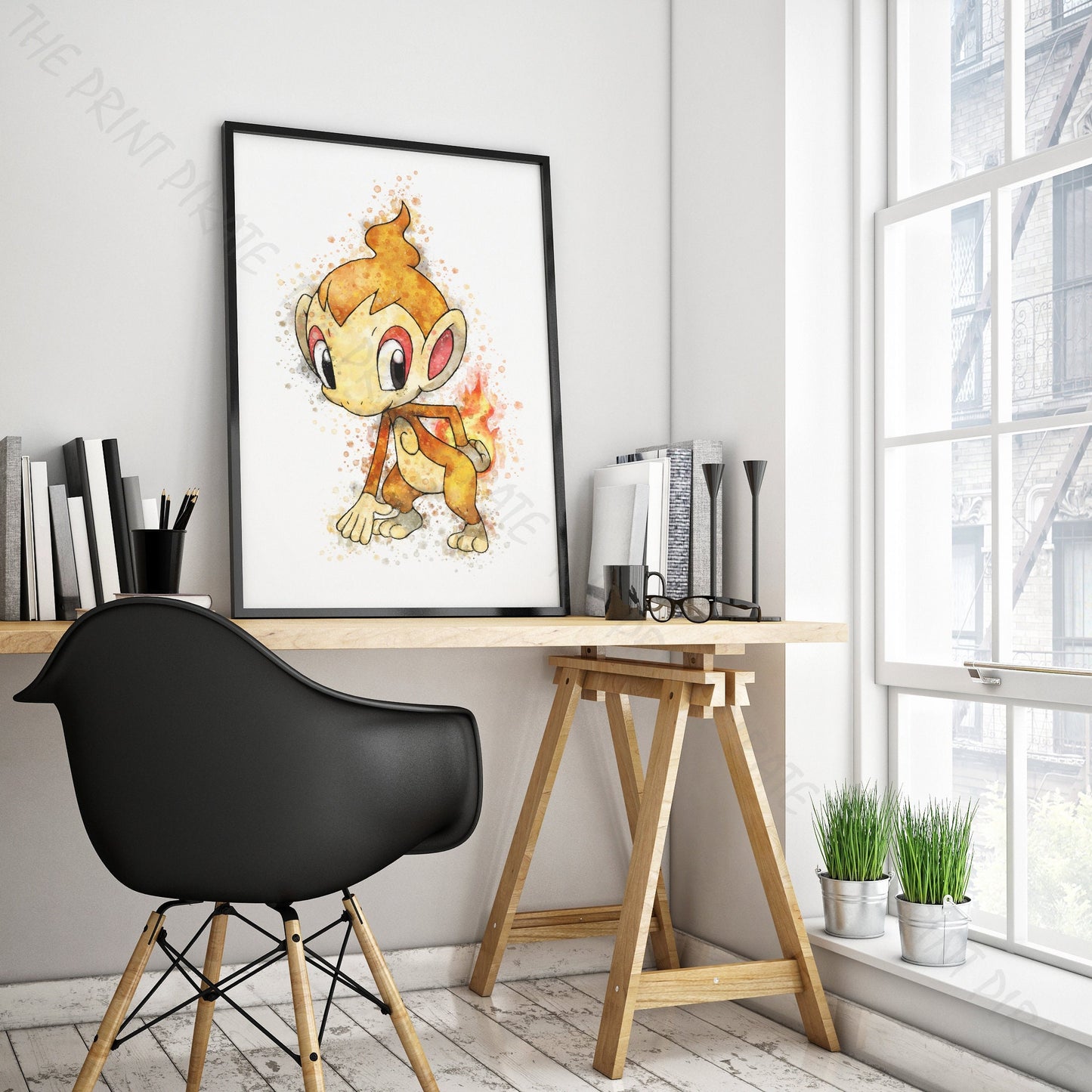 Pokemon 'CHIMCHAR' Watercolour Splash Wall Art Print