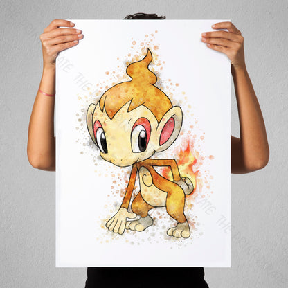 Pokemon 'CHIMCHAR' Watercolour Splash Wall Art Print