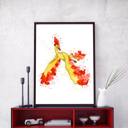 Pokemon 'MOLTRES' Watercolour Splash Wall Art Print