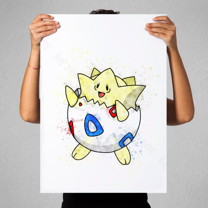 Pokemon 'TOGEPI' Watercolour Splash Wall Art Print