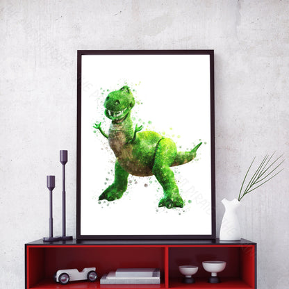 Disney Pixar 'REX' Toy Story Watercolour Splash Wall Art Print