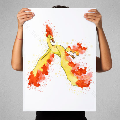 Pokemon 'MOLTRES' Watercolour Splash Wall Art Print