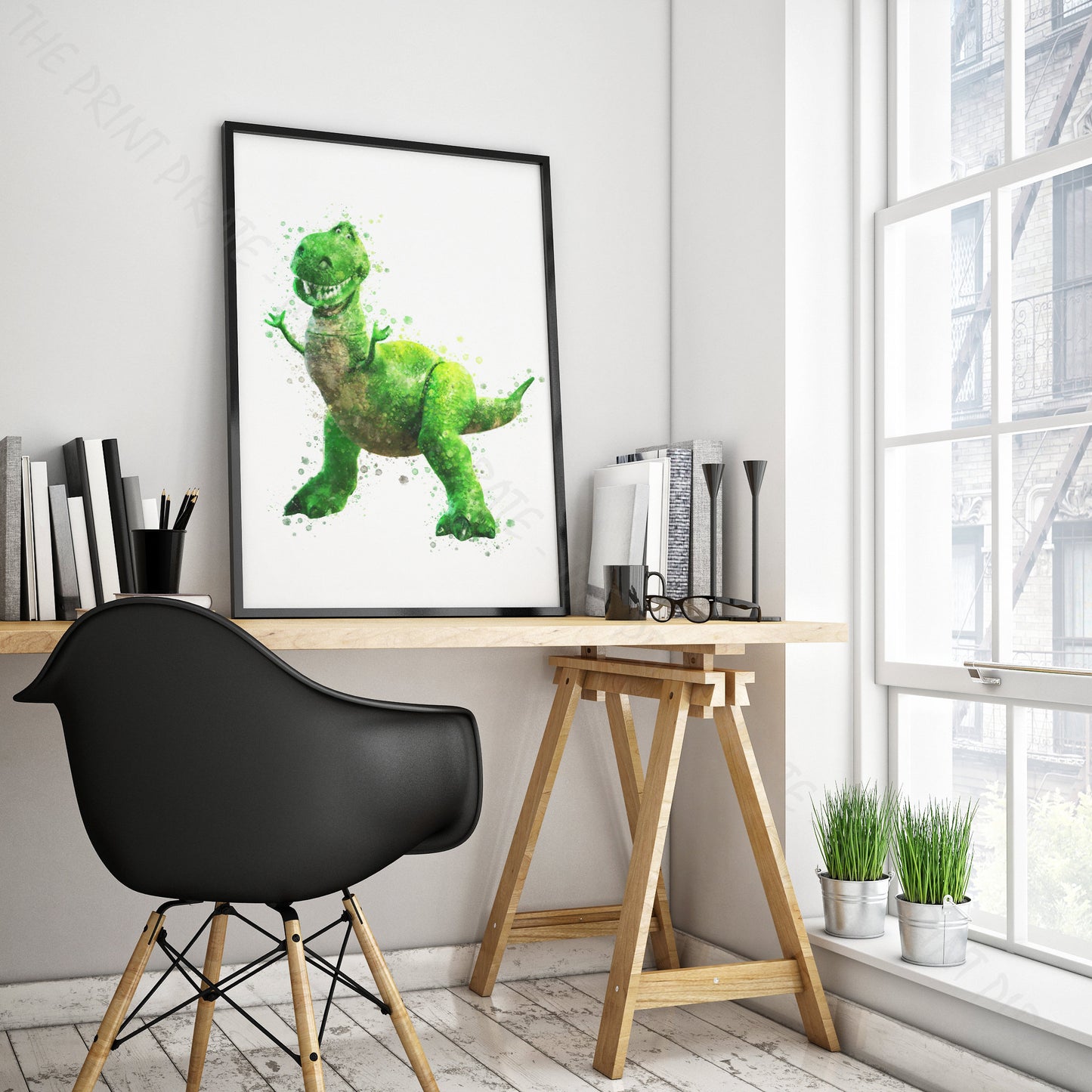 Disney Pixar 'REX' Toy Story Watercolour Splash Wall Art Print