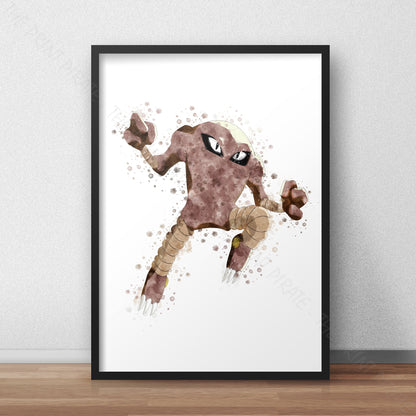 Pokemon 'HITMONLEE' Watercolour Splash Wall Art Print