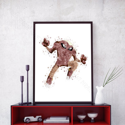 Pokemon 'HITMONLEE' Watercolour Splash Wall Art Print