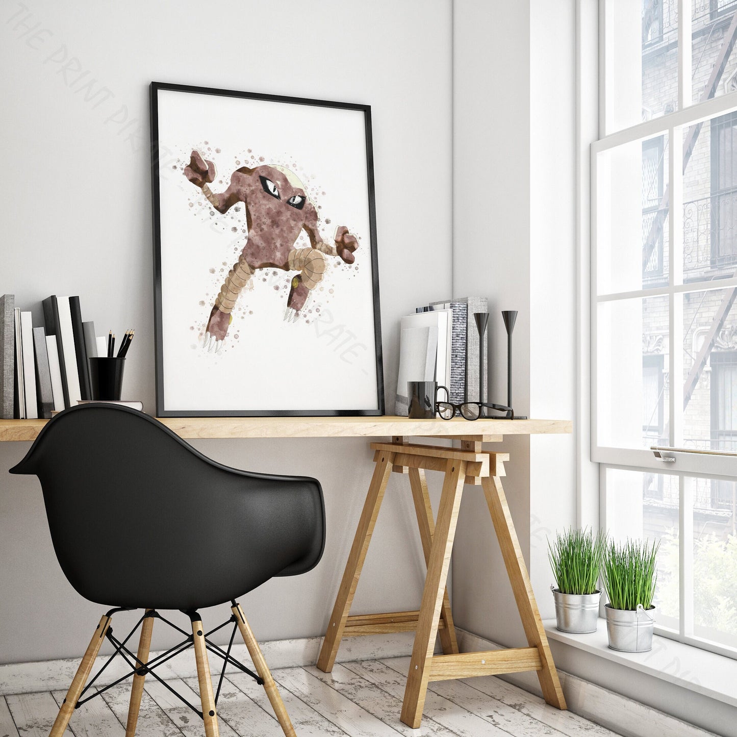 Pokemon 'HITMONLEE' Watercolour Splash Wall Art Print