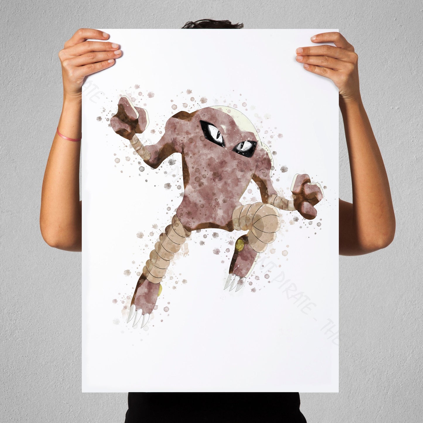 Pokemon 'HITMONLEE' Watercolour Splash Wall Art Print