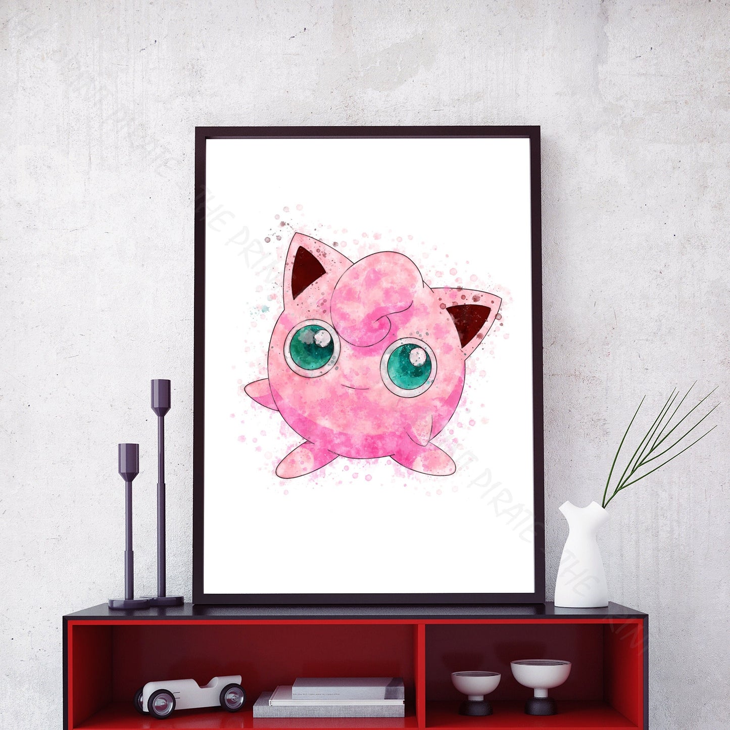 Pokemon 'JIGGLYPUFF' Watercolour Splash Wall Art Print