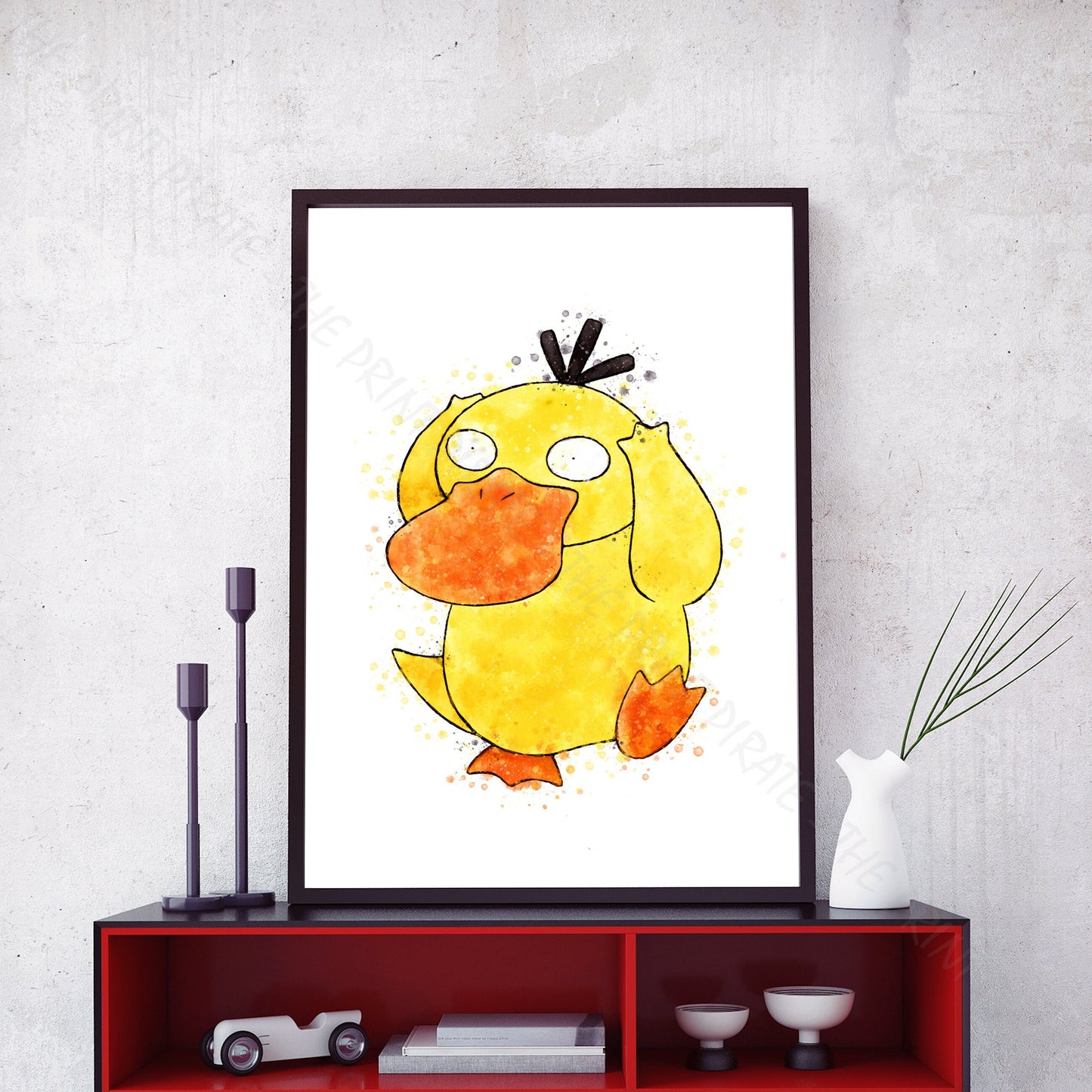 Pokemon 'PSYDUCK' Watercolour Splash Wall Art Print