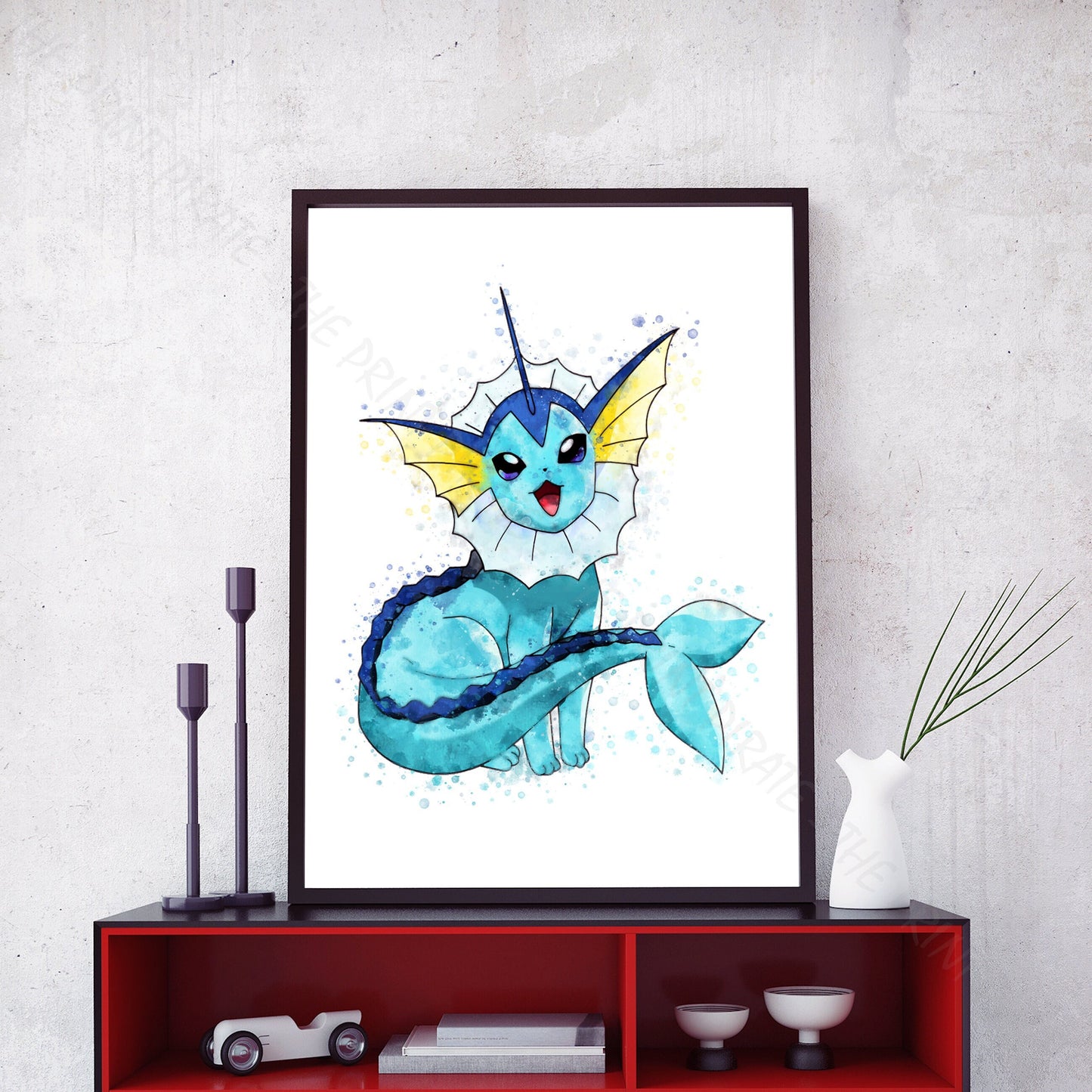 Pokemon 'VAPOREON' Watercolour Splash Wall Art Print