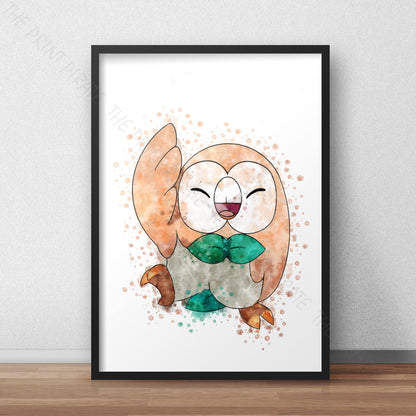 Pokemon 'ROWLET' Watercolour Splash Wall Art Print