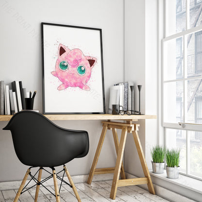 Pokemon 'JIGGLYPUFF' Watercolour Splash Wall Art Print