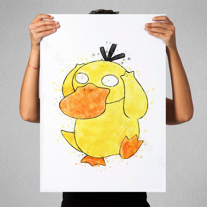 Pokemon 'PSYDUCK' Watercolour Splash Wall Art Print