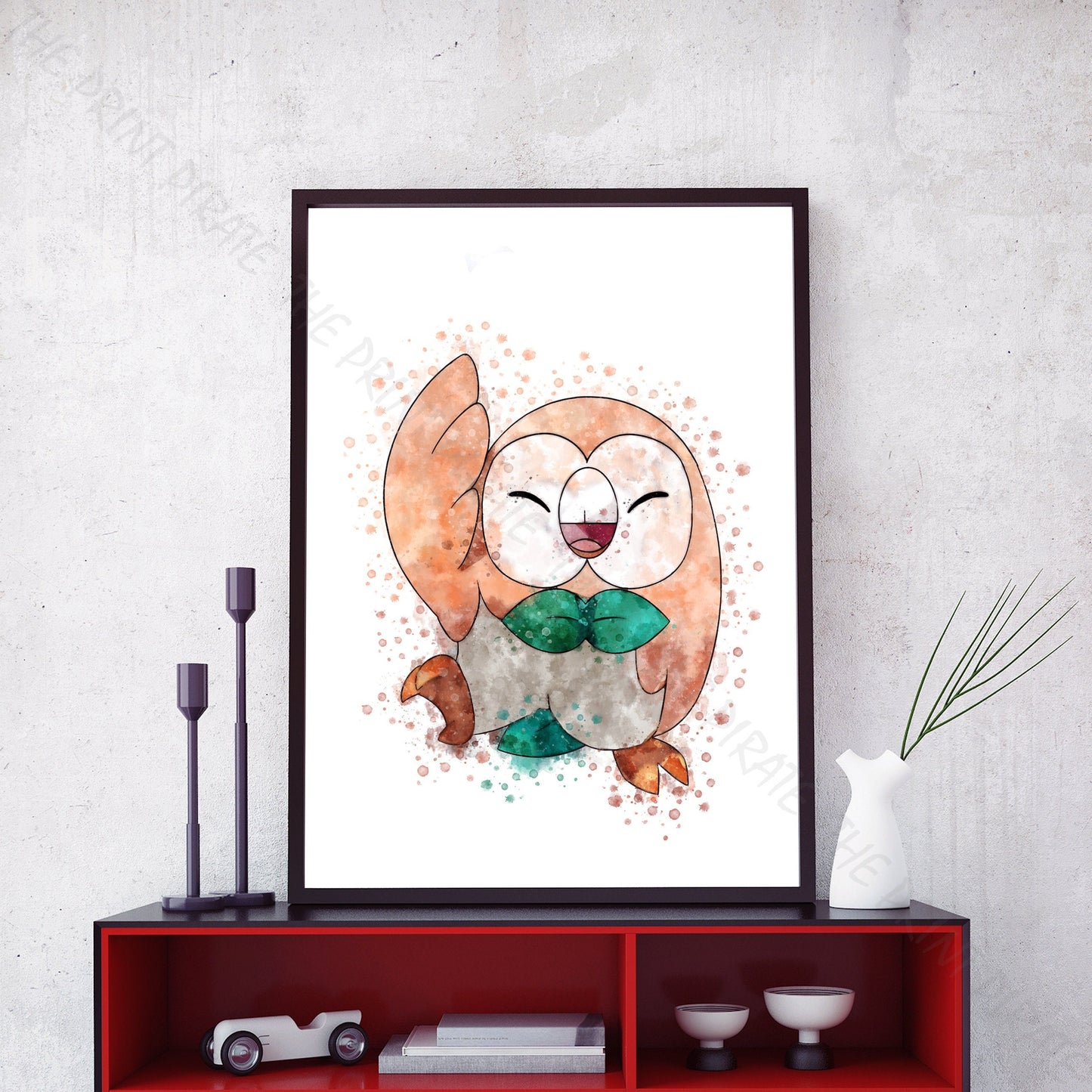 Pokemon 'ROWLET' Watercolour Splash Wall Art Print