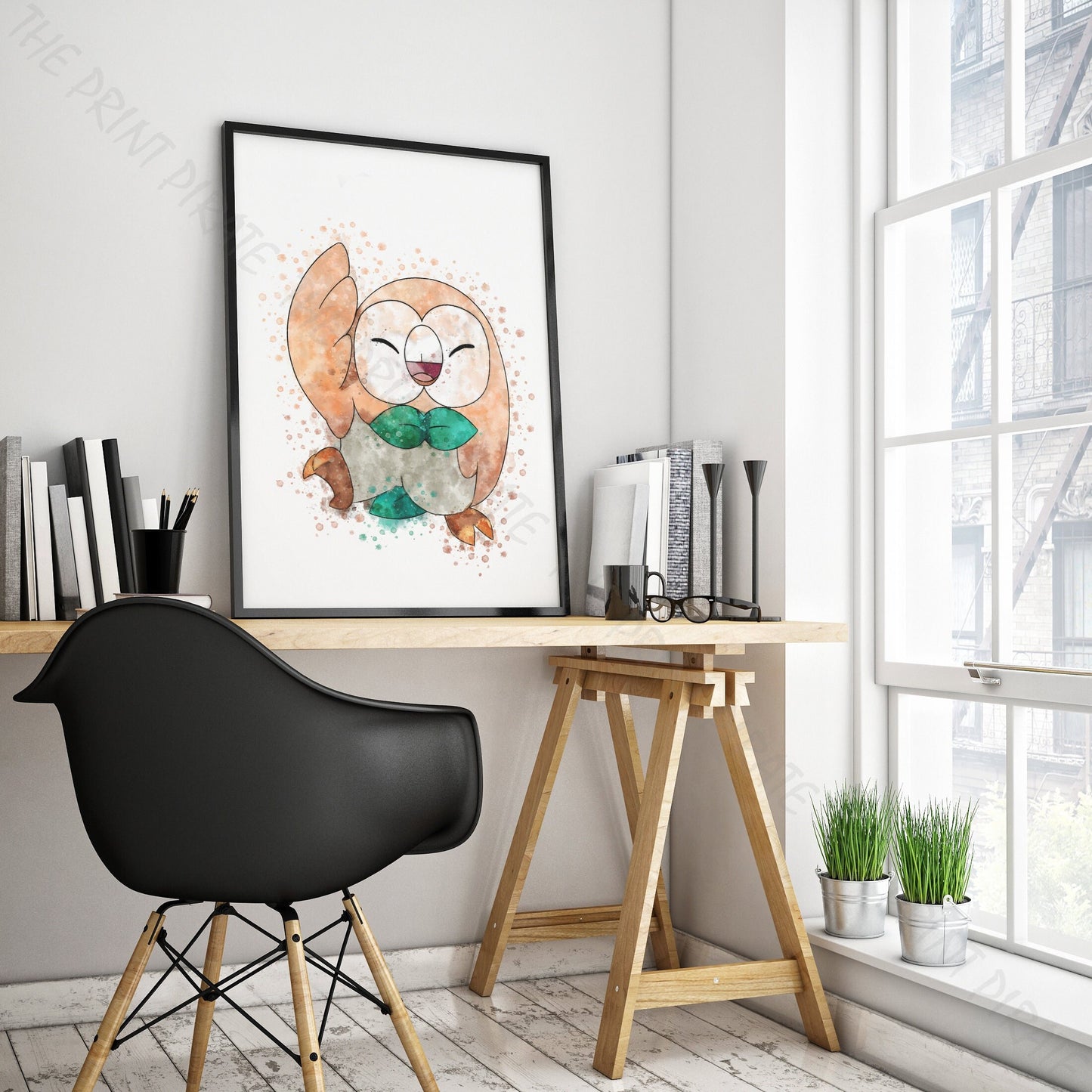 Pokemon 'ROWLET' Watercolour Splash Wall Art Print