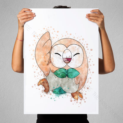 Pokemon 'ROWLET' Watercolour Splash Wall Art Print