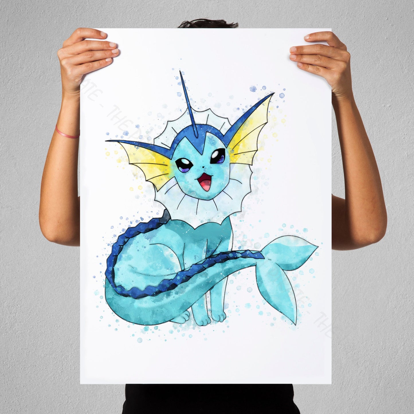 Pokemon 'VAPOREON' Watercolour Splash Wall Art Print