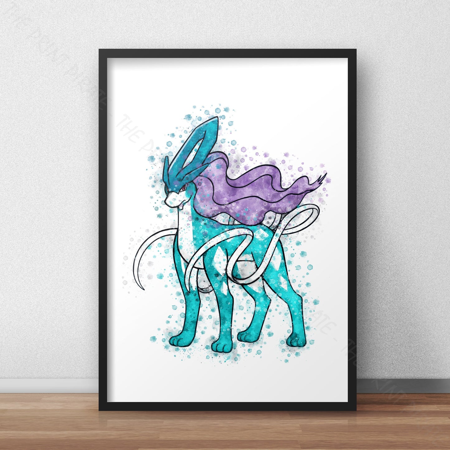 Pokemon 'SUICUNE' Watercolour Splash Wall Art Print