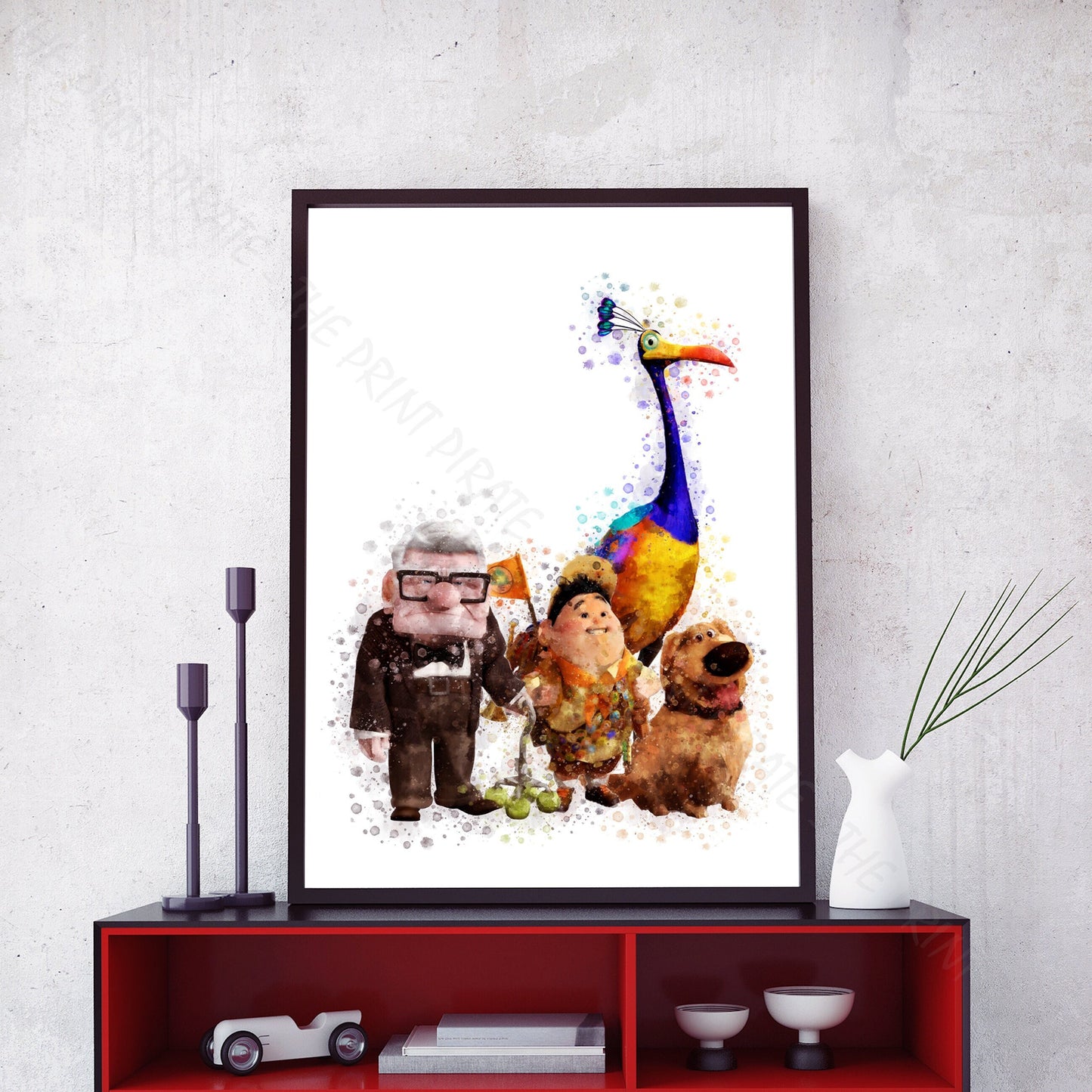 Disney Pixar 'CARL, RUSSELL, DUG, KEVIN'  UP Characters Watercolour Splash Art Print