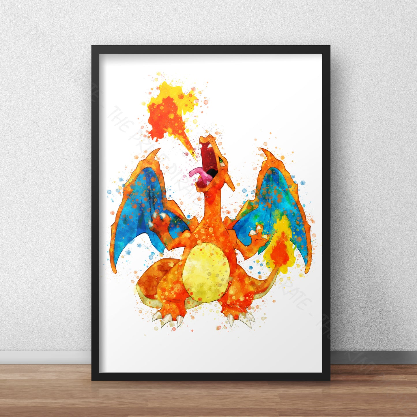 Pokemon 'CHARIZARD' Watercolour Splash Wall Art Print