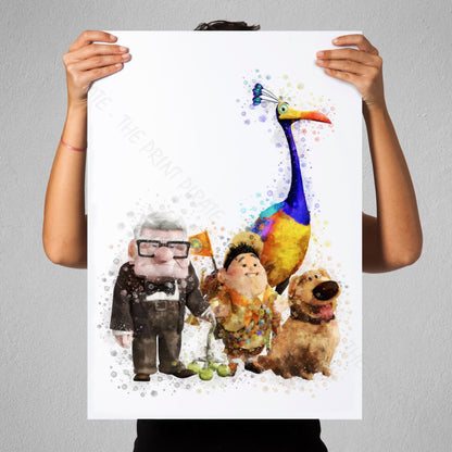 Disney Pixar 'CARL, RUSSELL, DUG, KEVIN'  UP Characters Watercolour Splash Art Print